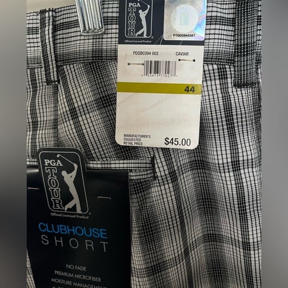 PGA Tour Other - NWT Men’s PGA Clubhouse Shorts Black/White Plaid w/Accessory Pocket; Size 44